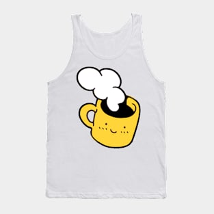 Cute Kawaii Coffee Cup With Steam In Yellow Tank Top